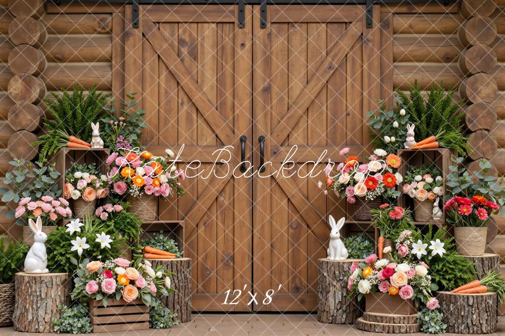 Kate Easter Bunny Rustic Barn Flowers Printed Backdrop Designed by Mini MakeBelieve