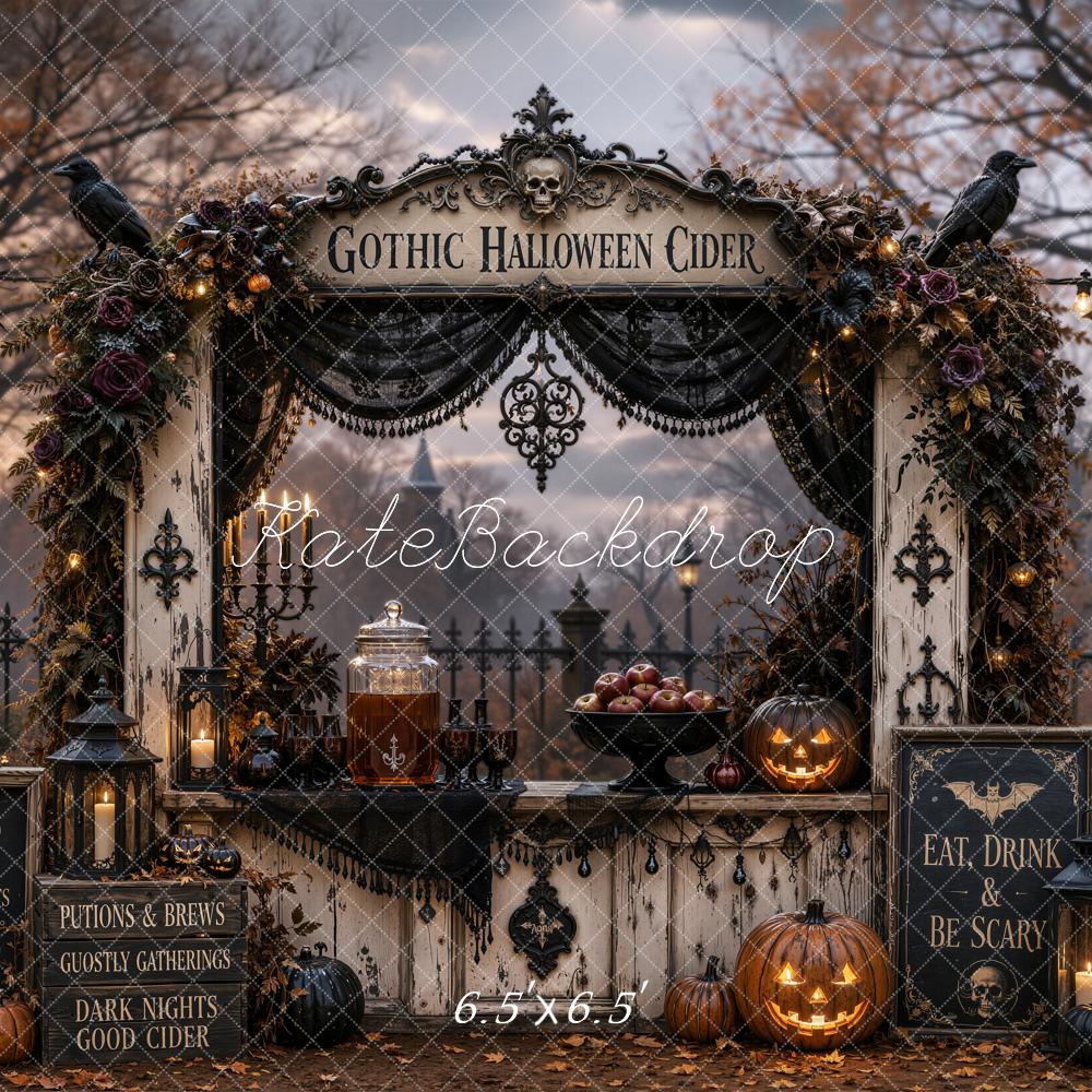 Kate Halloween Gothic Dark Cider Bar Drapery Printed Backdrop Designed by Emetselch