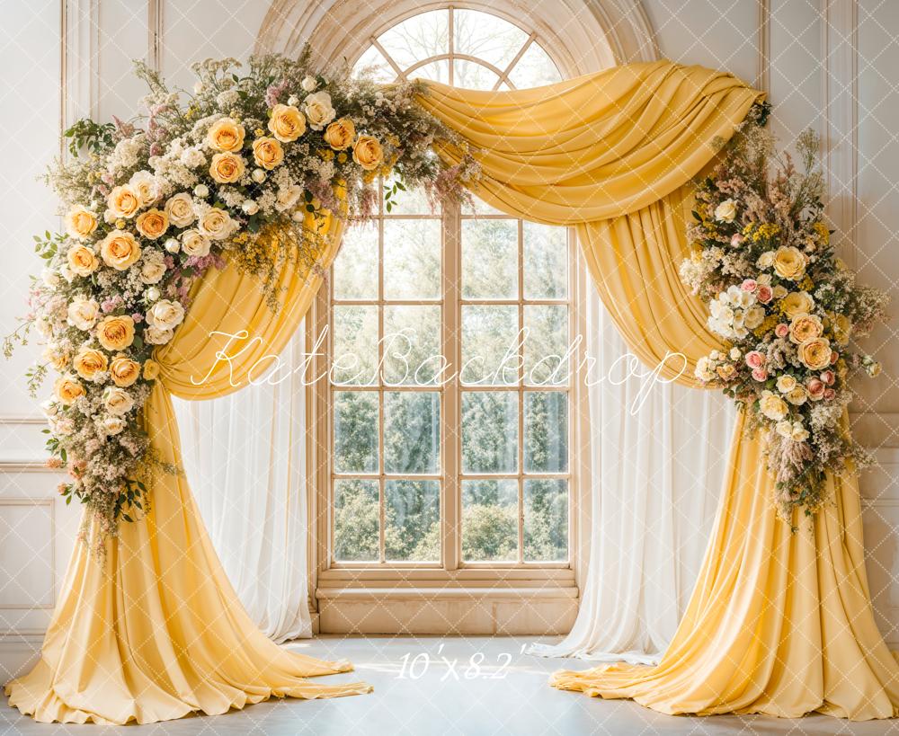 Elegant Flower Arch Yellow Drapes Foto Achtergrond Designed by Emetselch