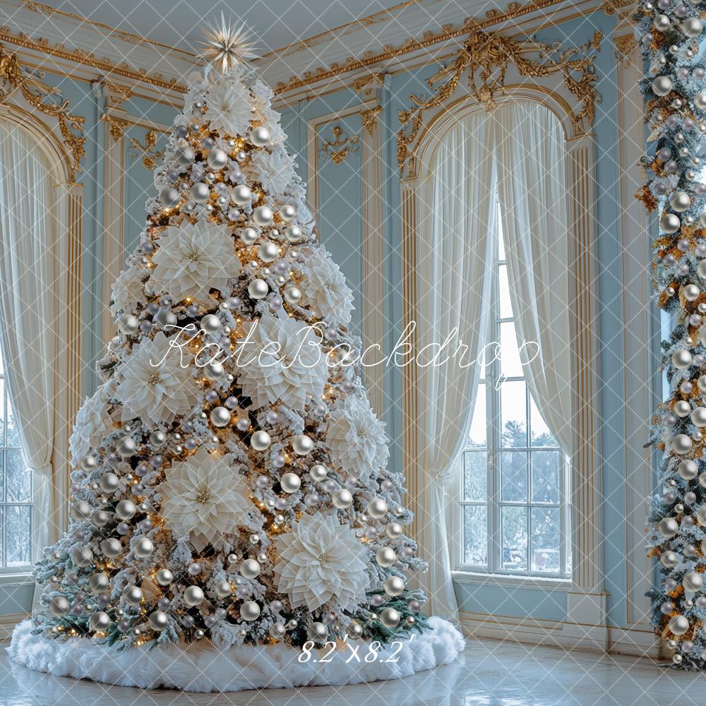 Kate Christmas White Poinsettia Tree Gorgeous Window Mansion Backdrop Designed by Mini MakeBelieve