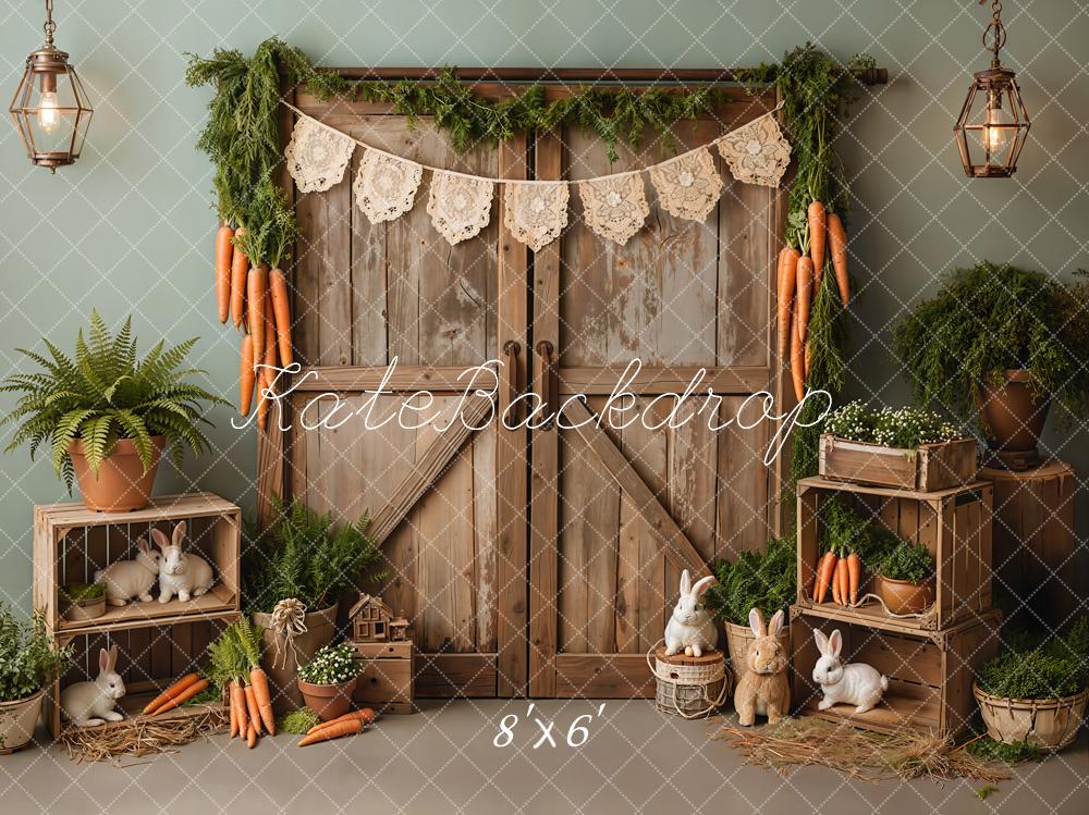 Kate Easter Bunny Rustic Barn Door Carrots Backdrop Designed by Emetselch