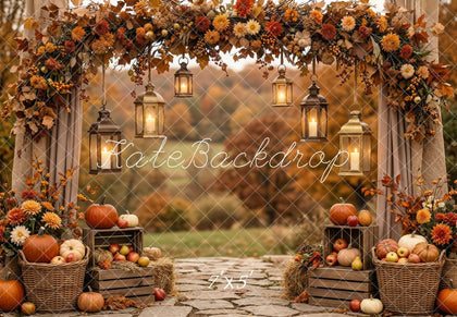 Kate Fall Flower Arch Pumpkins Lanterns Printed Backdrop Designed by Patty Roberts