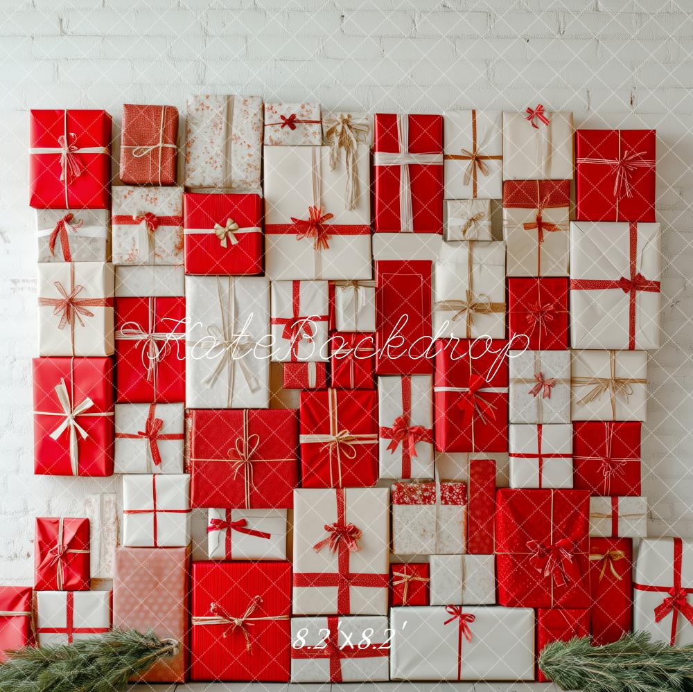 Kate Christmas Vintage Red White Gift Boxes Wall Backdrop Designed by Patty Roberts