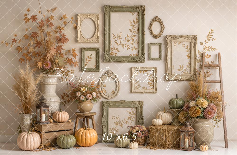 Kate Fall Fine Art Pumpkin Floral Frames Ladder Printed Backdrop Designed by Emetselch
