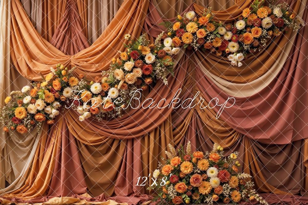 Kate Fall Floral Drapes Dark Orange Printed Backdrop Designed by Mini MakeBelieve