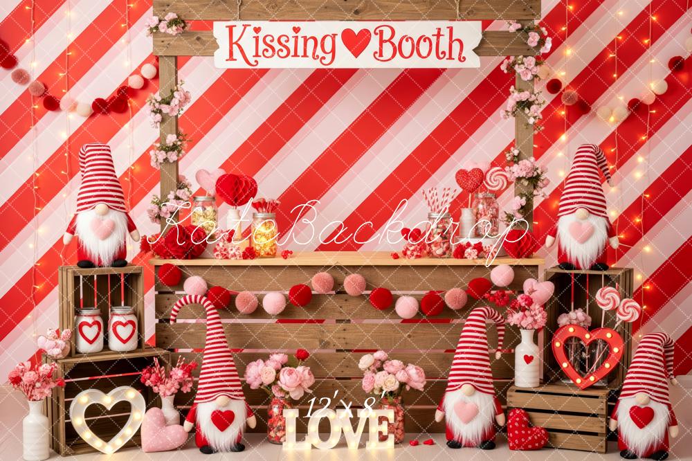 Kate Valentine's Day Kissing Booth Red Striped Gnomes Backdrop Designed by Patty Roberts