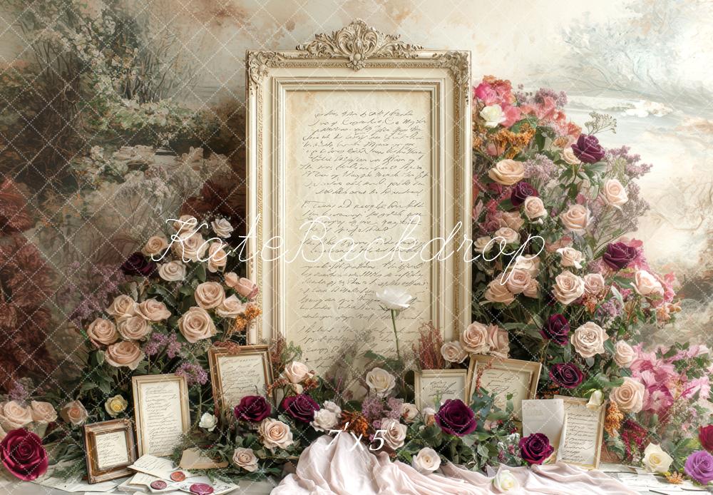Kate Valentine Floral Frame Letters Roses Vintage Backdrop Designed by Mini MakeBelieve