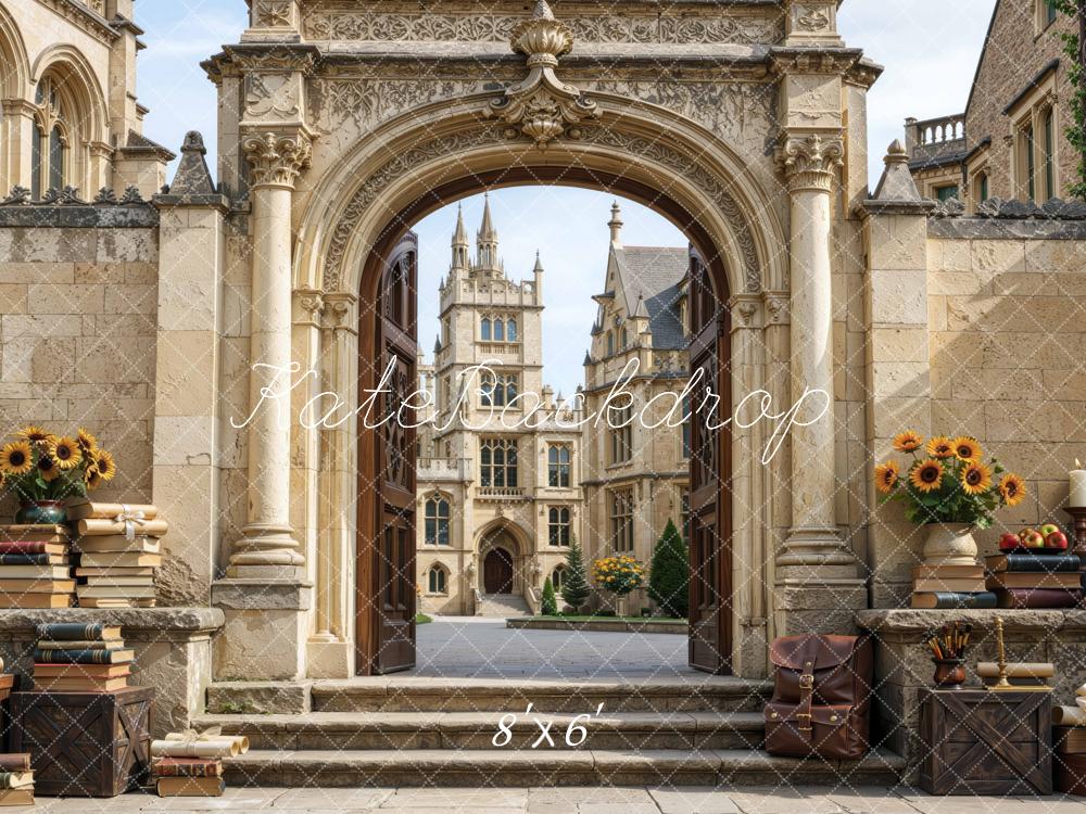 Kate School University Arch Entrance Archway Courtyard Books Printed Backdrop Designed by Mini MakeBelieve