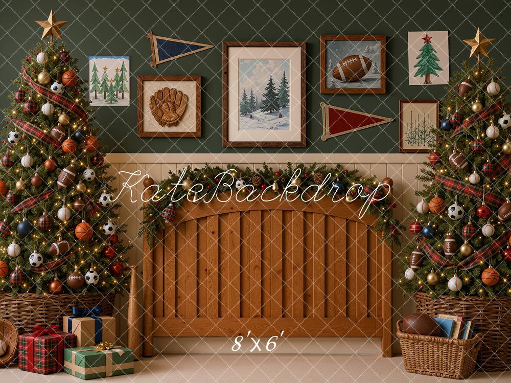 Kate Christmas Headboard Sports Trees Mantel Printed Backdrop Designed by Shutter Swan Studios