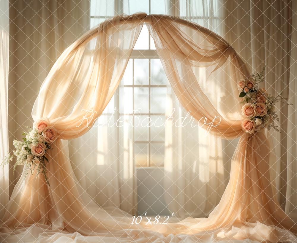 Kate Mother's Day Flower Arch Peach Drapes Window Printed Backdrop Designed by Emetselch