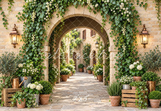 Kate Spring Arch Ivy Garden Flower European Courtyard Printed Backdrop Designed by Emetselch
