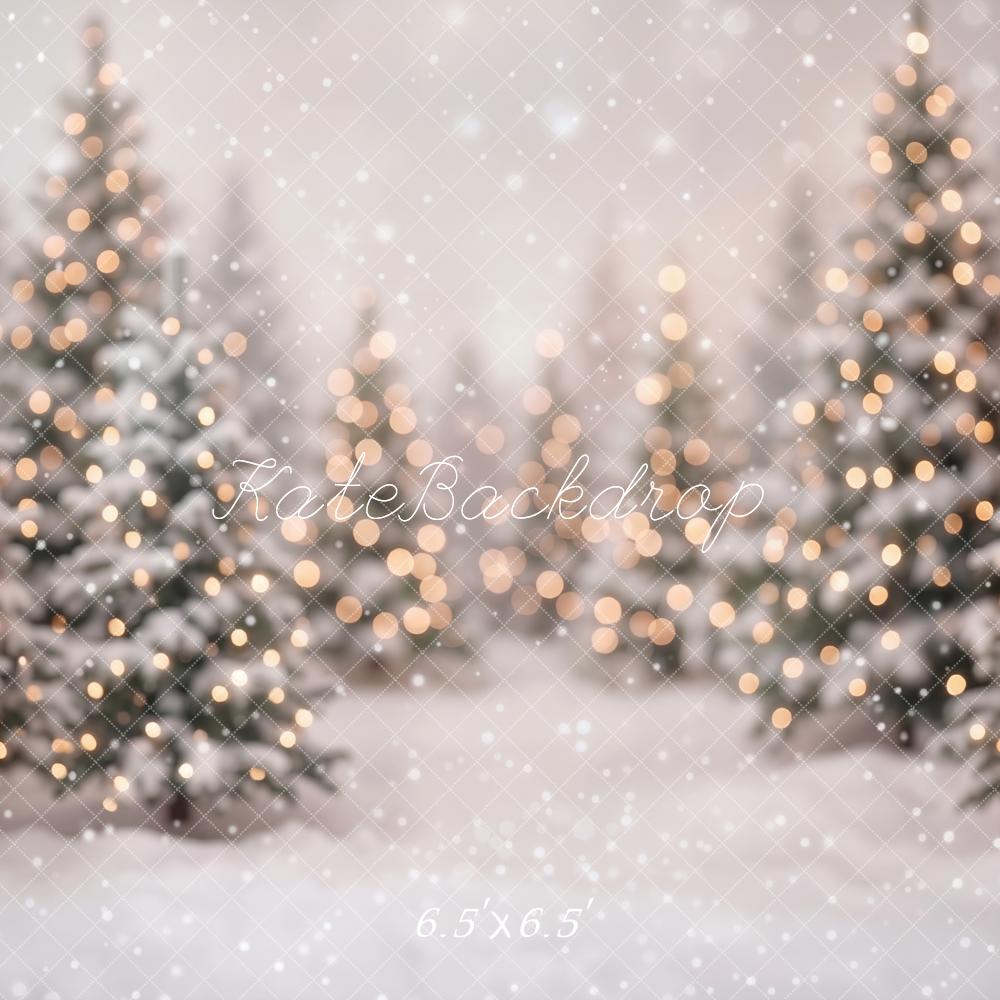 Kate Christmas Snowy Pine Trees Bokeh Printed Backdrop Designed by Emetselch