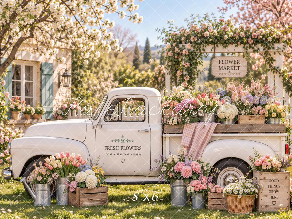 Kate Spring White Truck Flower Market Garden Printed Backdrop Designed by Emetselch