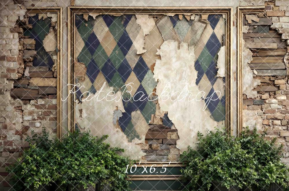 Kate Father's Day Vintage Argyle Brick Wall Plants Printed Backdrop Designed by Mini MakeBelieve