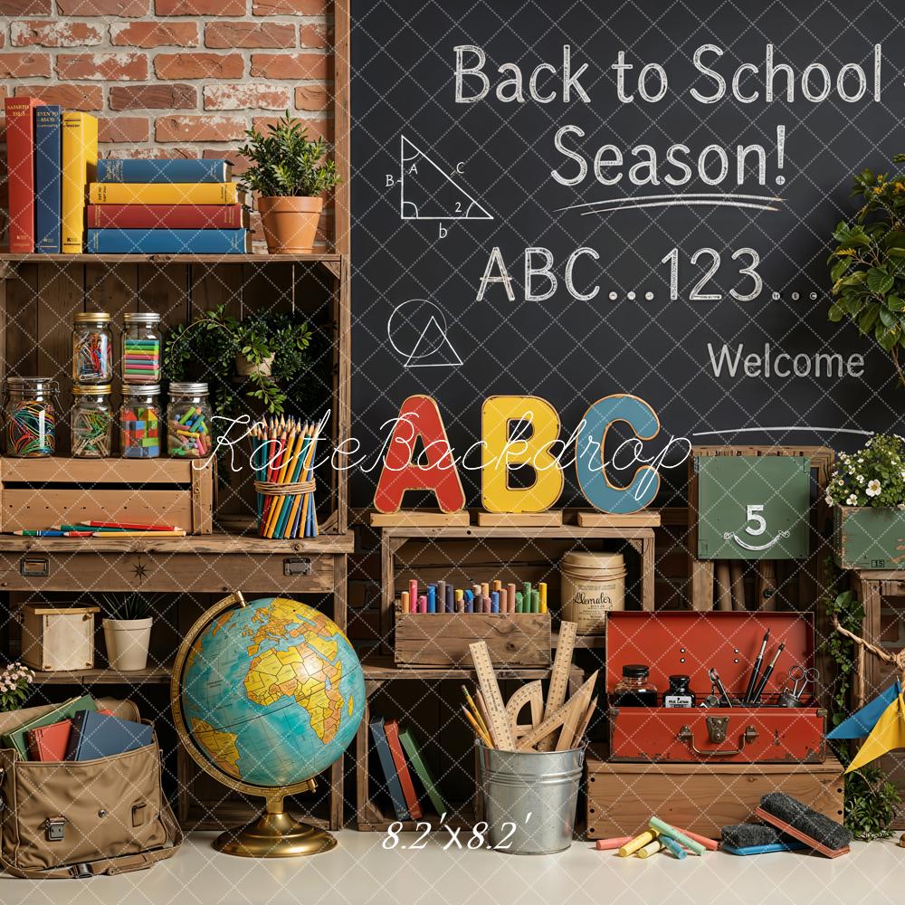 Kate Back to School Chalkboard Classroom Supplies Printed Backdrop Designed by Emetselch