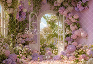 Kate Spring Flower Arch Lavender Pink Window Printed Backdrop Designed by Emetselch