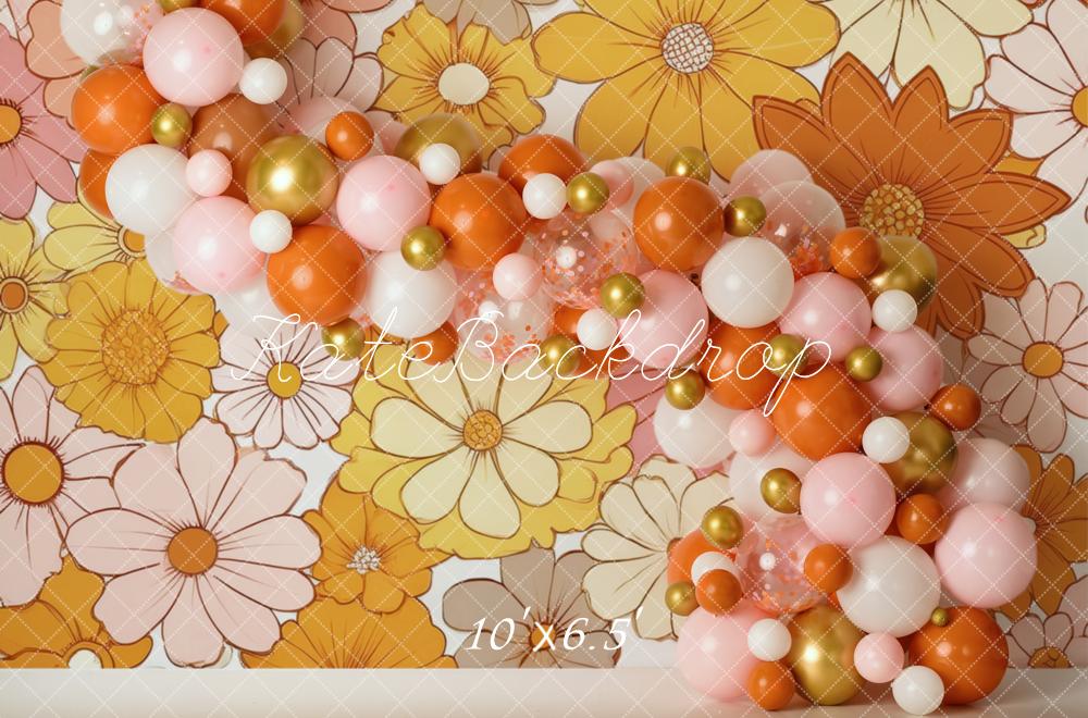 Fondo Naranja de Globo Floral de Cumpleaños Diseñado por Mandy Ringe Photography