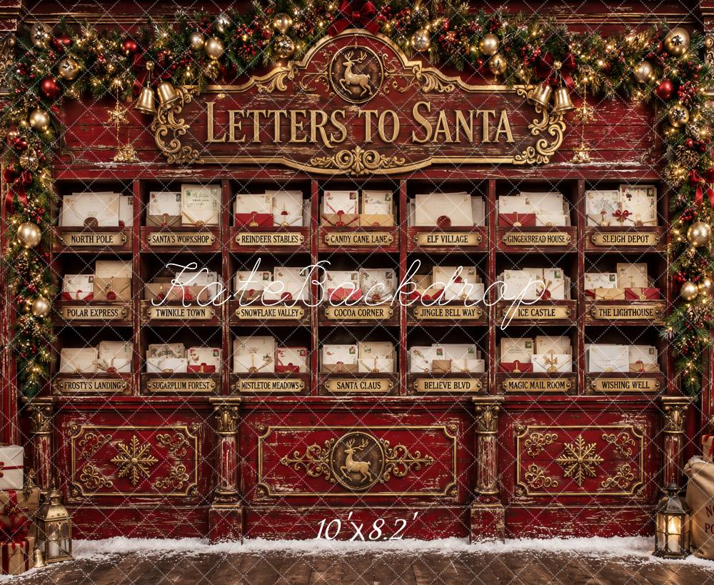 Kate Christmas Letters To Santa Vintage Red Post Office Printed Backdrop Designed by Ashley Paul