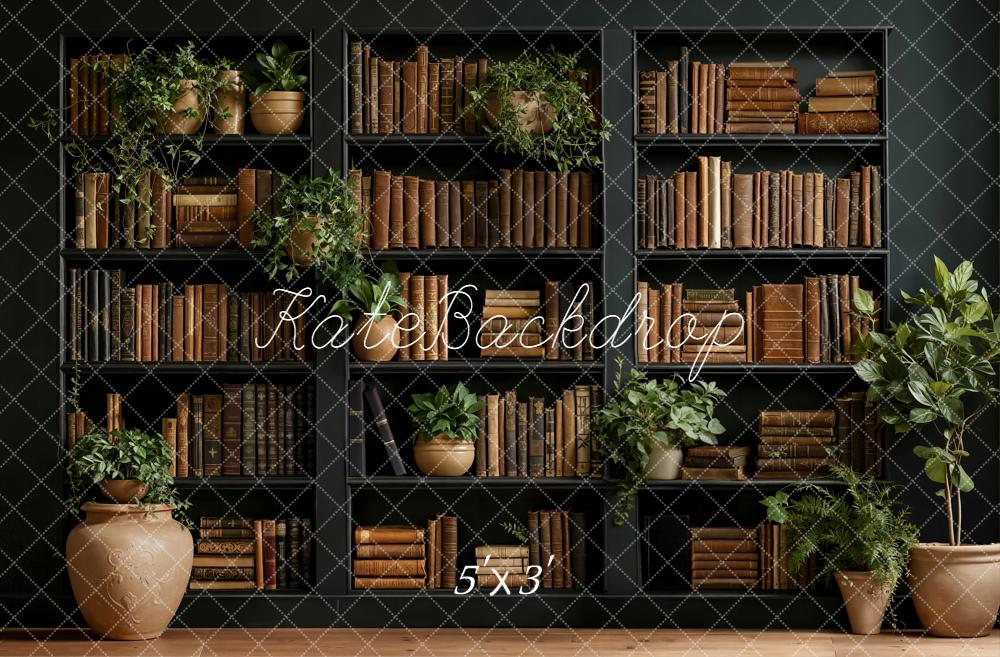TEST Kate Bookshelf With Potted Plants And Vintage Books Printed Backdrop Designed by Emetselch