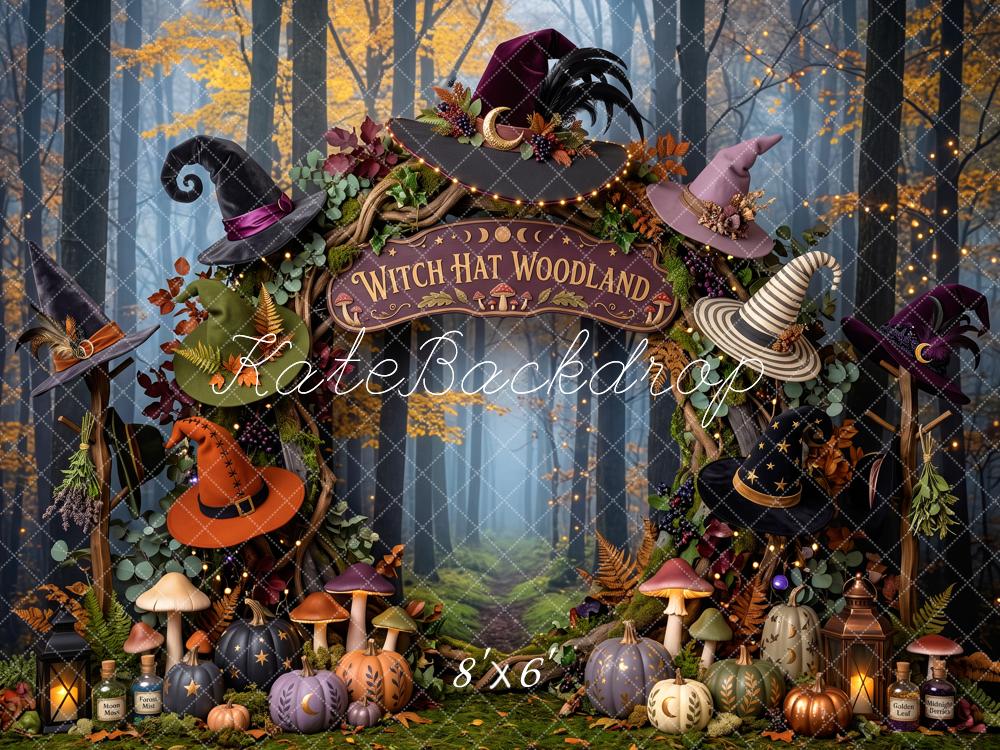 Kate Halloween Fantasy Witch Hat Woodland Arch Pumpkin Forest Printed Backdrop Designed by Patty Roberts