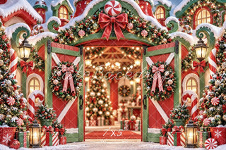 Lightning Deal Kate Christmas Fantasy Candy Cane Barn Door Wreath Printed Backdrop Designed by Emetselch