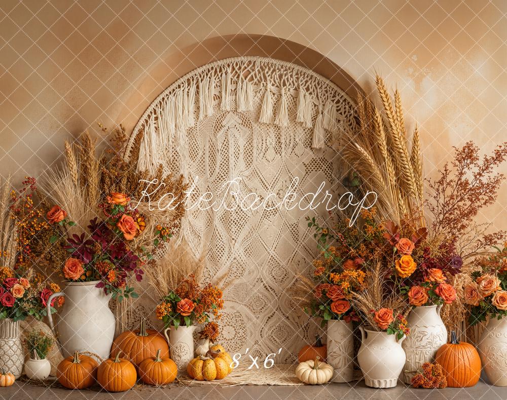 Kate Fall Boho Pumpkin Flower Arched Wall Vase Backdrop Designed by Emetselch