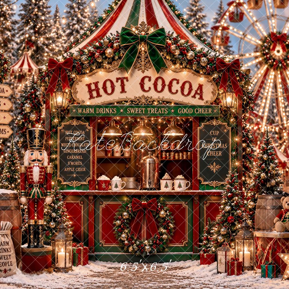 Kate Christmas Hot Cocoa Stand Ferris Wheel Nutcracker Snow Printed Backdrop Designed by Ashley Paul