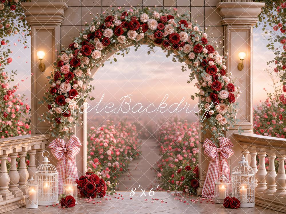 Kate Valentines Romantic Roses Arch Garden Retro Columns Printed Backdrop Designed by Emetselch
