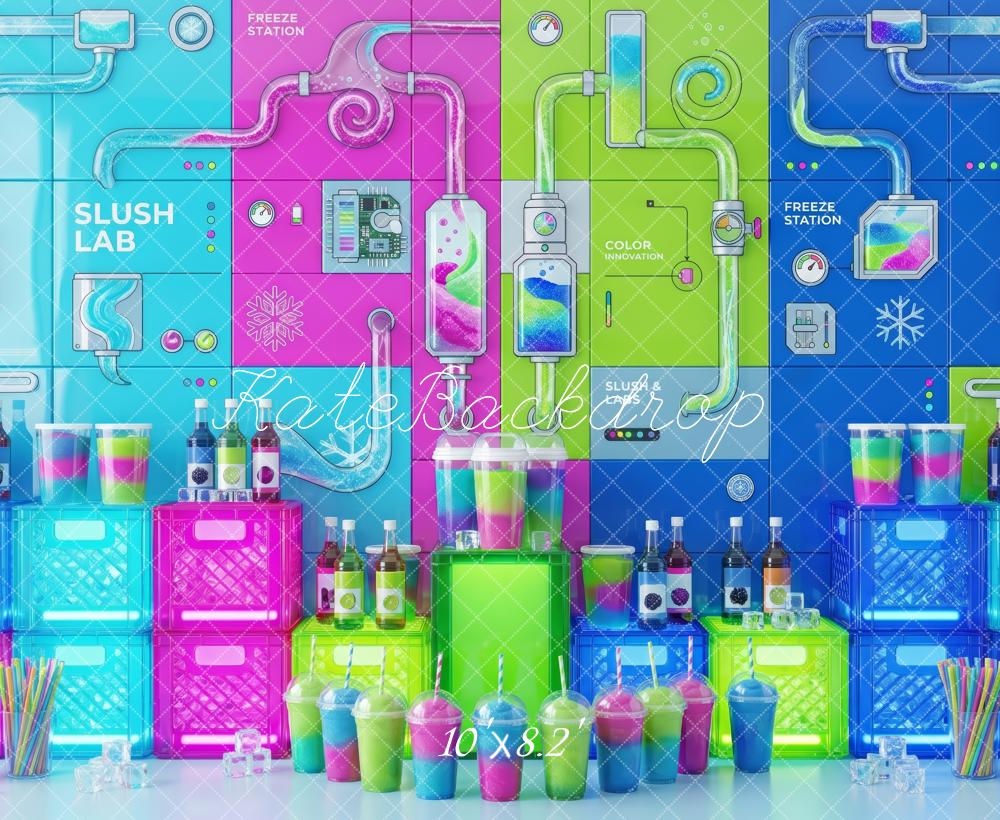 Kate Colorful Slush Lab Rainbow Drinks Science Wall Printed Backdrop Designed by Patty Roberts