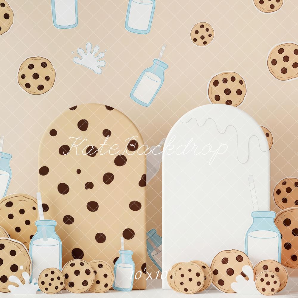 Kate Cake Smash Cookies And Milk Cartoon Beige Printed Backdrop Designed by Patty Roberts