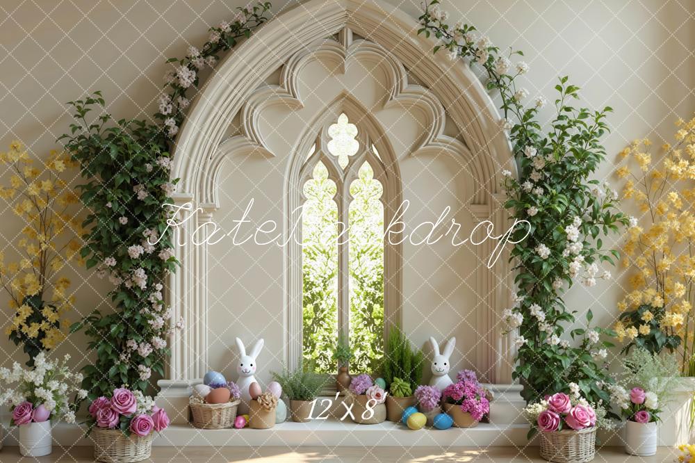 Kate Easter Bunny Floral Arch Eggs Window Backdrop Designed by Mini MakeBelieve