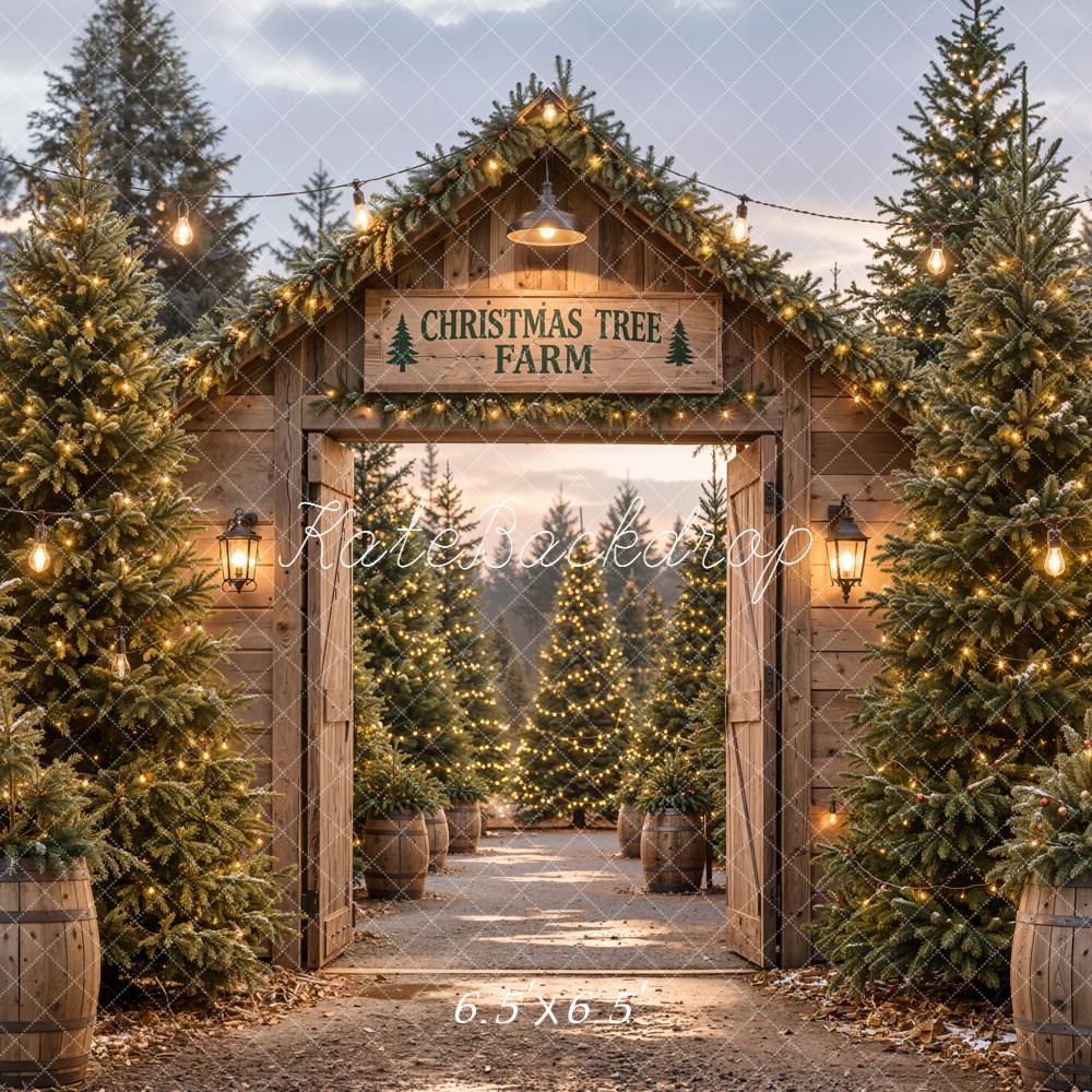 Kate Christmas Tree Farm Gate Wood Rustic Printed Backdrop Designed by Emetselch