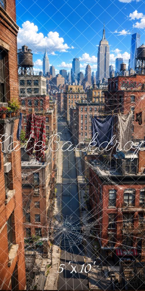 Kate Sweep Super Hero New York City Skyline Spider Web Printed Backdrop Designed by Megan Leigh Photography