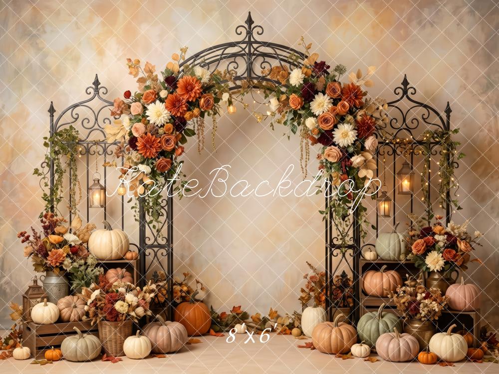 Kate Fall Pumpkin Wrought Iron Flower Arch Printed Backdrop Designed by Patty Roberts