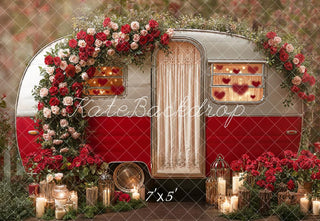 Kate Valentine's Day Red Camper Flower Arch Candles Printed Backdrop Designed by Emetselch