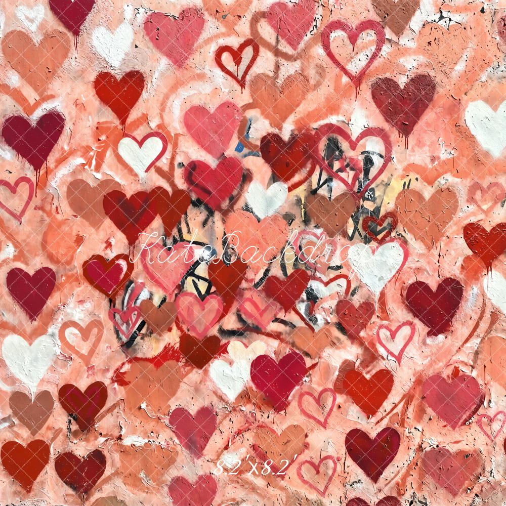Kate Valentine's Day Graffiti Hearts Abstract Wall Backdrop Designed by Kate Image