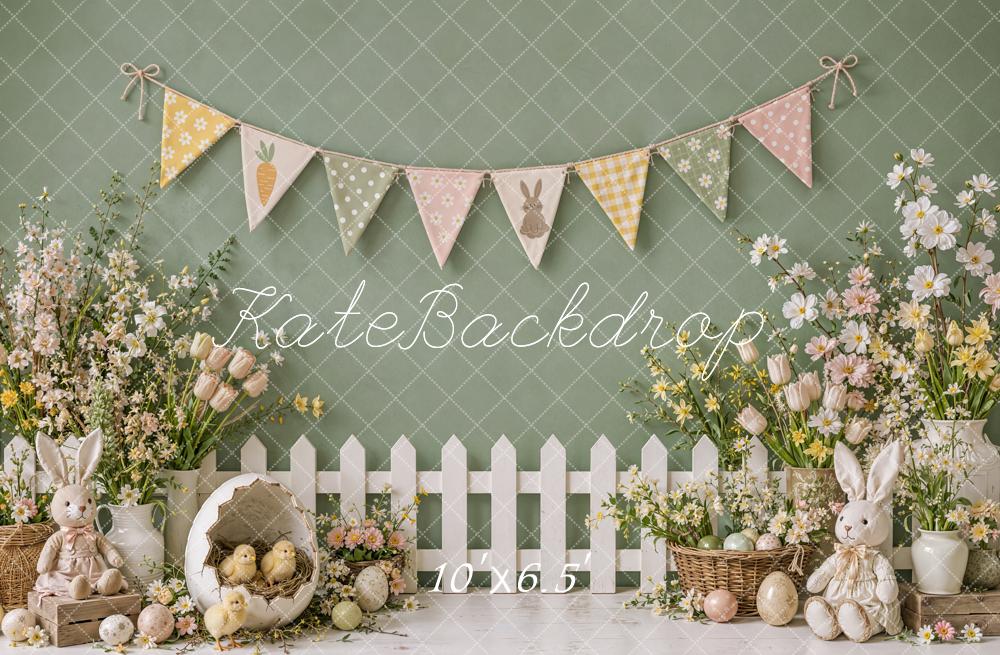 Kate Easter Cake Smash Floral Garden Bunny Eggs Chicks Buntings Printed Backdrop Designed by Emetselch