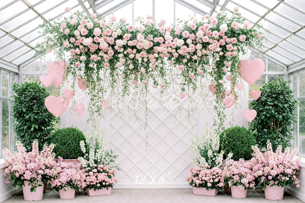 Kate Valentine's Day Flower Arch Pink Roses Heart Balloons Greenery Backdrop Designed by Patty Roberts