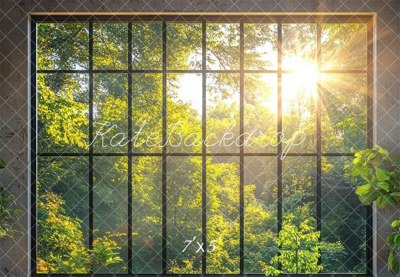 Sunlit Greenery Window View Backdrop