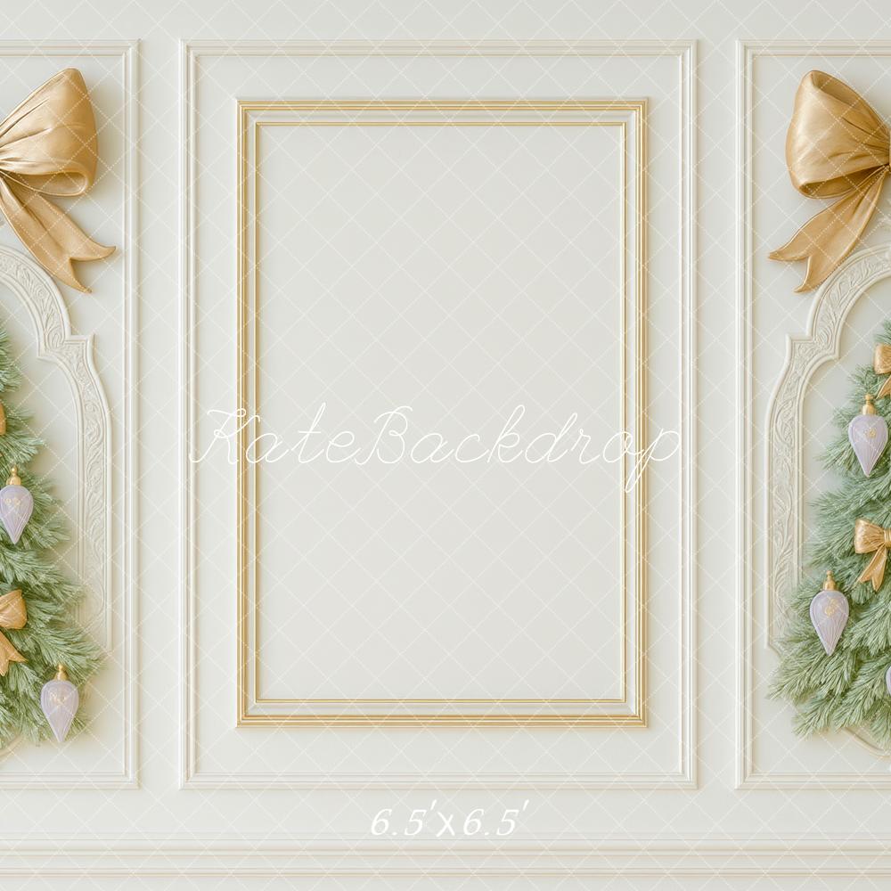 Kate Christmas Tree Gold Bow White Wall Backdrop Designed by Mini MakeBelieve