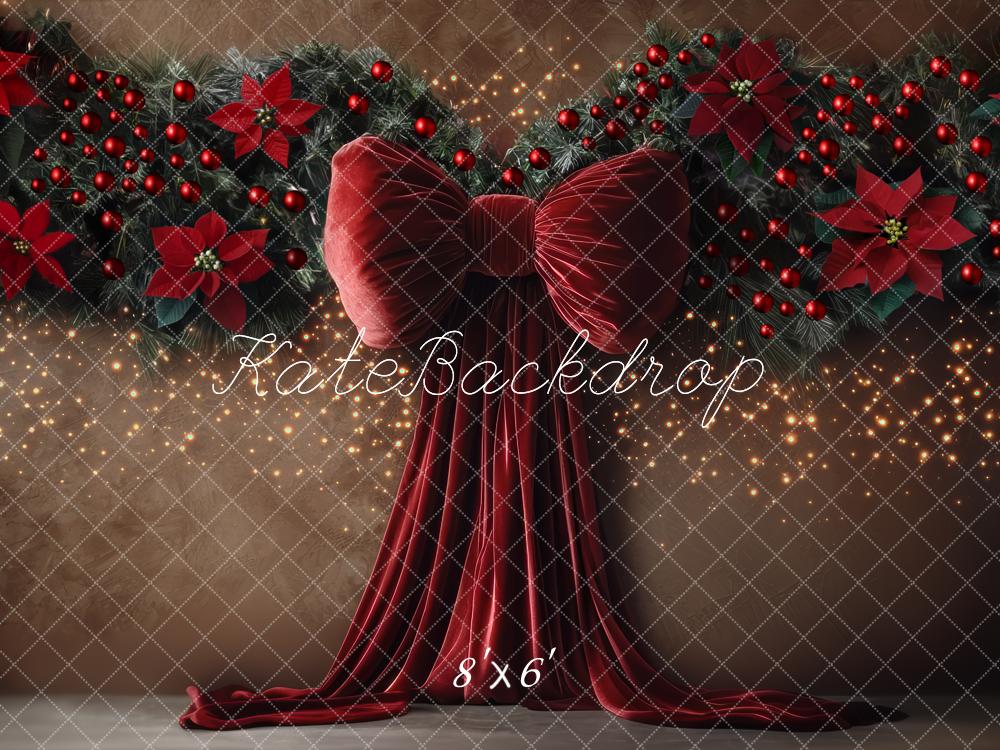 Kate Christmas Big Red Bow Garland Poinsettia Backdrop Designed by Mini MakeBelieve