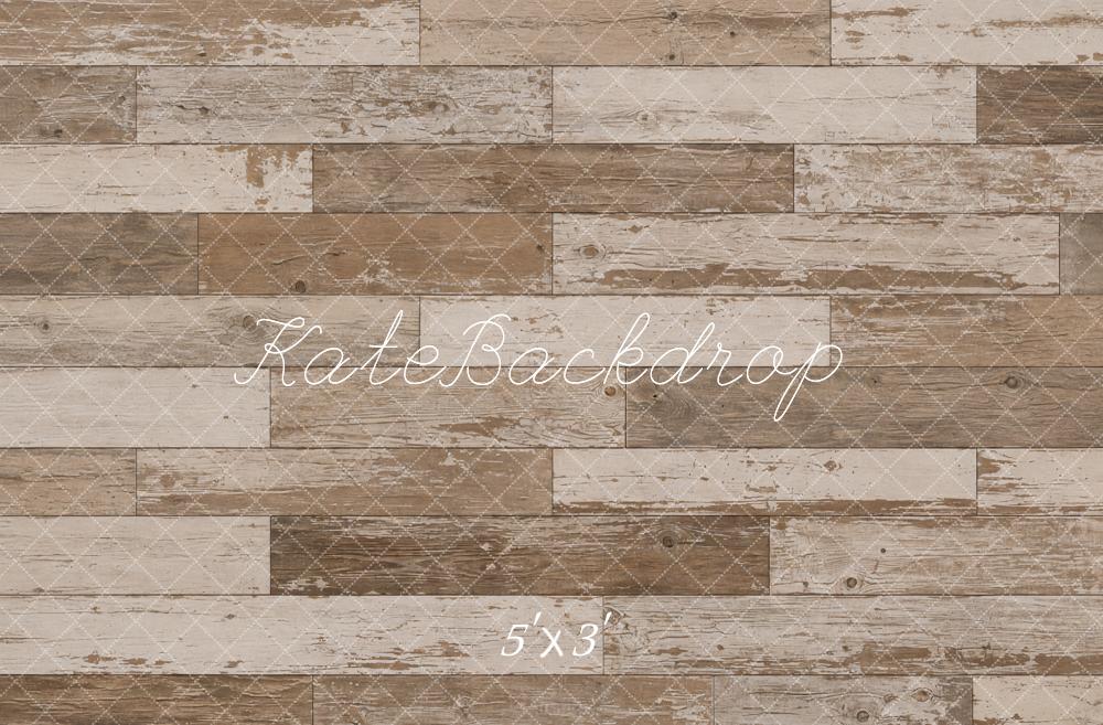 Kate Rustic Brown Weathered Wood Floor Printed Backdrop Designed by Emetselch