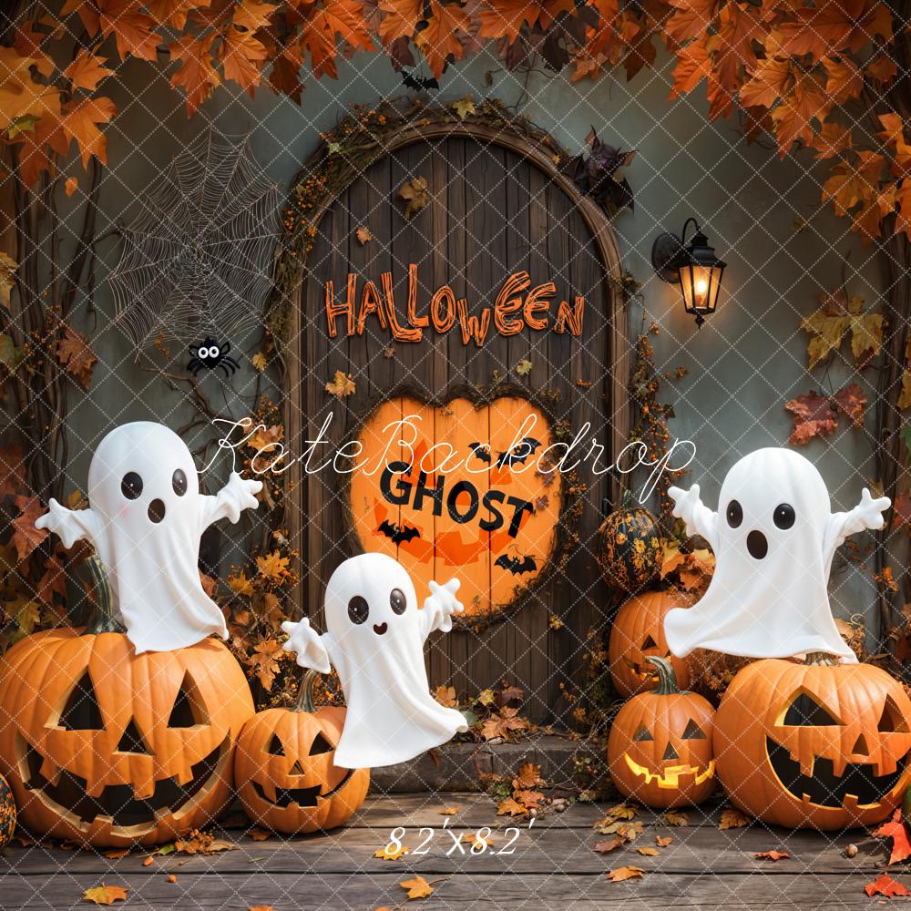 Fondo de puerta vintage de calabaza fantasma de Halloween diseñado por Emetselch