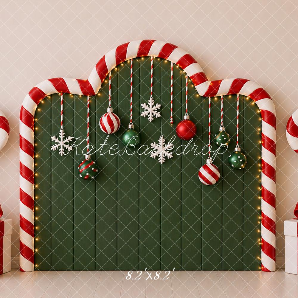 Kate Christmas Headboard Candy Cane Arch Gift Boxes Printed Backdrop Designed by Caitlin Lynch