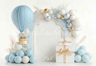 Kate Cake Smash Blue Balloon Gift Arch Present Ornaments Printed Backdrop Designed by Chain Photography