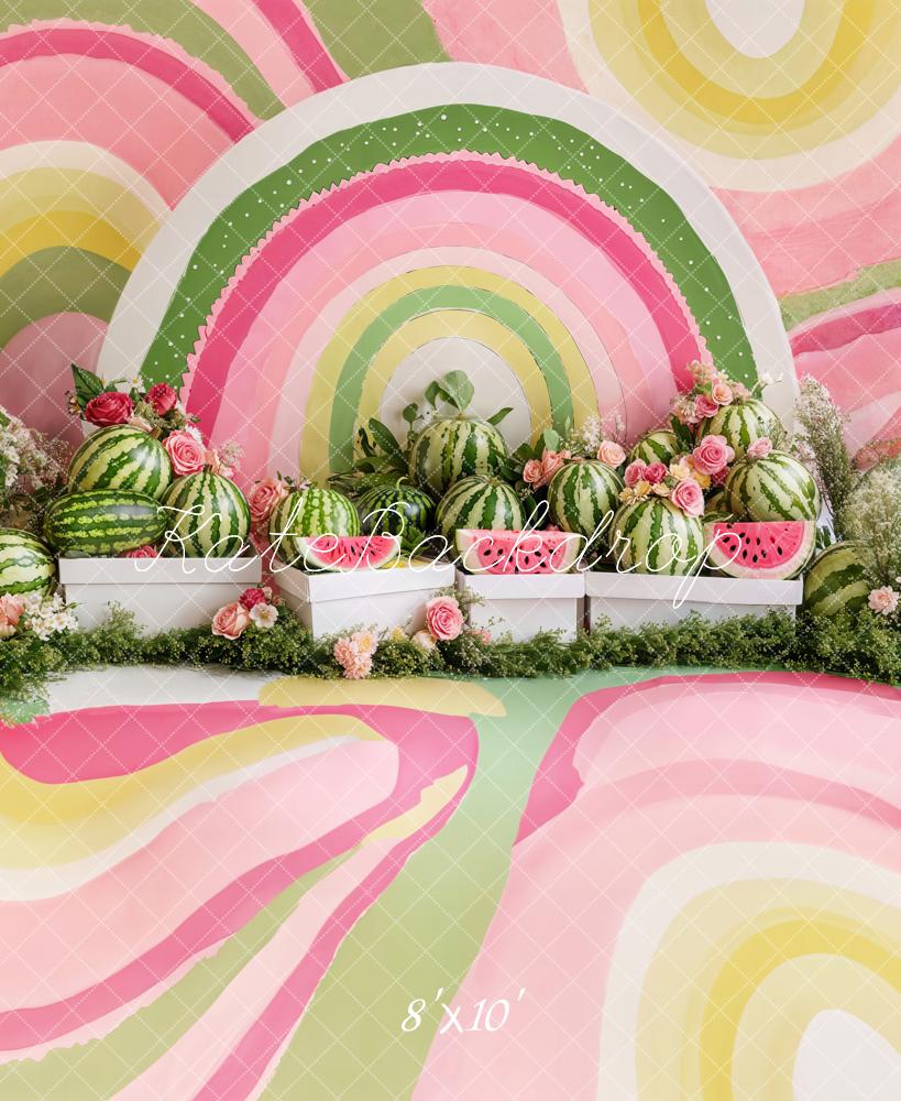 Kate Cake Smash Summer Watermelon Floral Watercolor Backdrop Designed by Emetselch