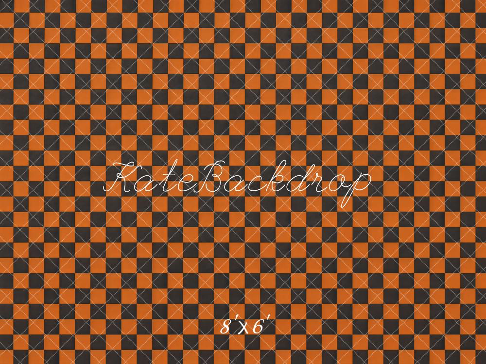 Kate Orange Black Checkerboard Pattern Floor Printed Backdrop Designed by Mini MakeBelieve