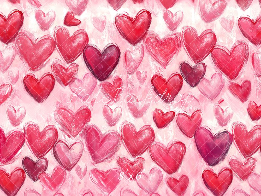 Kate Valentine's Day Pink Red Hearts Pattern Backdrop Designed by Chain Photography