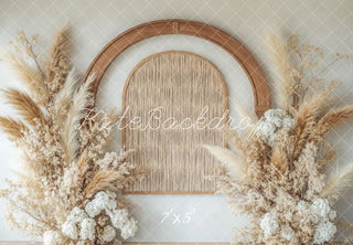 Boho Bloemenboog Neutrale Foto Achtergrond Designed by Mini MakeBelieve