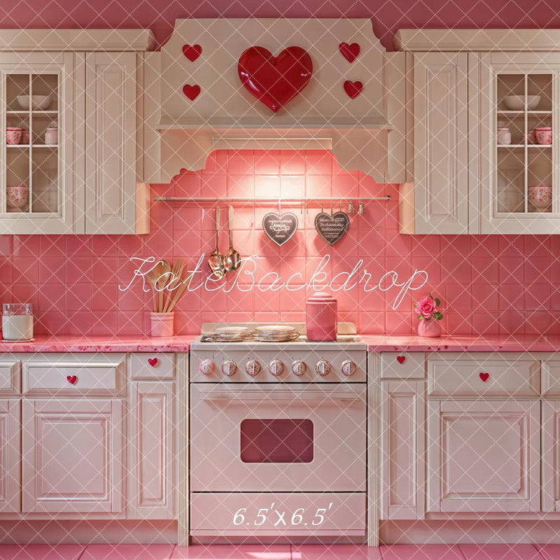 Romantic Pink Heart Kitchen Backdrop